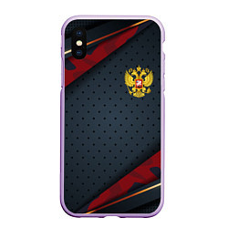 Чехол iPhone XS Max матовый Герб России черно-красный камуфляж