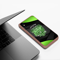 Чехол iPhone XS Max матовый Герб России - спортивный черно-зеленый стиль, цвет: 3D-коричневый — фото 2
