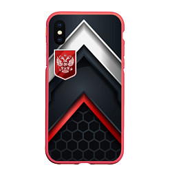 Чехол iPhone XS Max матовый Герб России на объемном фоне, цвет: 3D-красный