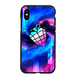 Чехол iPhone XS Max матовый Green Day неоновый космос, цвет: 3D-черный