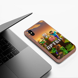 Чехол iPhone XS Max матовый Артем Minecraft, цвет: 3D-коричневый — фото 2