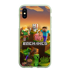 Чехол iPhone XS Max матовый Василиса Minecraft, цвет: 3D-салатовый