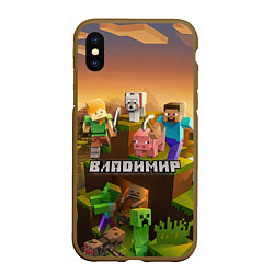 Чехол iPhone XS Max матовый Владимир Minecraft, цвет: 3D-коричневый