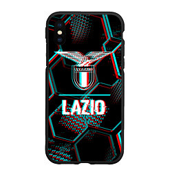 Чехол iPhone XS Max матовый Lazio FC в стиле glitch на темном фоне, цвет: 3D-черный