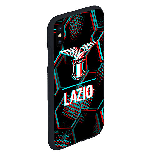 Чехол iPhone XS Max матовый Lazio FC в стиле glitch на темном фоне / 3D-Черный – фото 2