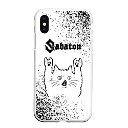 Чехол iPhone XS Max матовый Sabaton рок кот на светлом фоне, цвет: 3D-белый