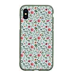 Чехол iPhone XS Max матовый Мятно-цветочный, цвет: 3D-темно-зеленый