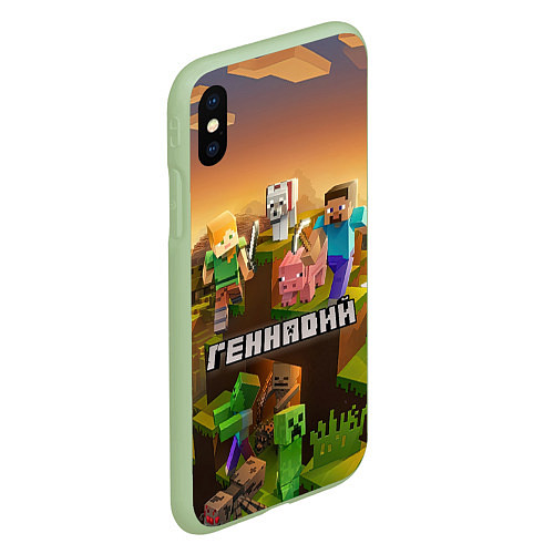 Чехол iPhone XS Max матовый Геннадий Minecraft / 3D-Салатовый – фото 2