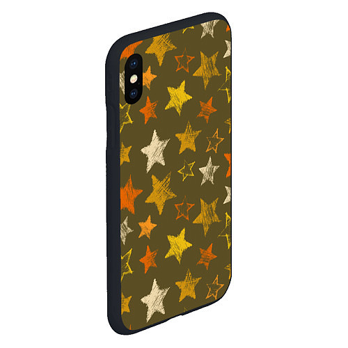 Чехол iPhone XS Max матовый Желто-оранжевые звезды на зелнгом фоне / 3D-Черный – фото 2