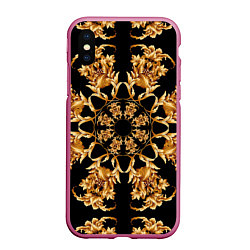Чехол iPhone XS Max матовый Золотая гжель солнечный цветок, цвет: 3D-малиновый