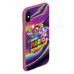 Чехол iPhone XS Max матовый Герои Super Mario 3D World - Nintendo, цвет: 3D-малиновый — фото 2