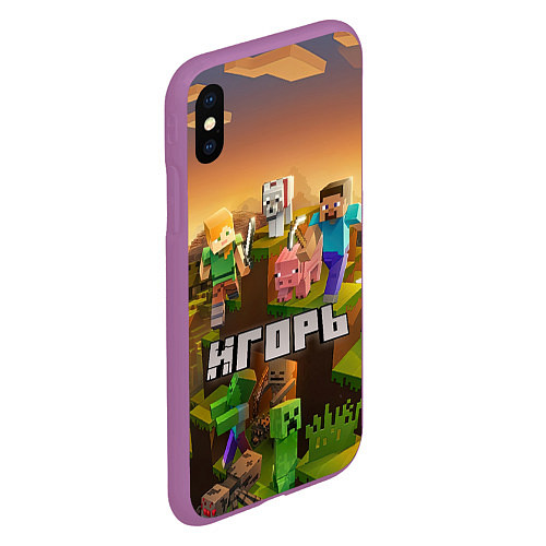 Чехол iPhone XS Max матовый Игорь Minecraft / 3D-Фиолетовый – фото 2