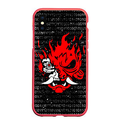 Чехол iPhone XS Max матовый Двоичный код - Cyberpunk 2077, цвет: 3D-красный
