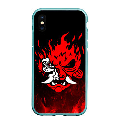 Чехол iPhone XS Max матовый Cyberpunk 2077 - Логотип в огне, цвет: 3D-мятный