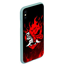 Чехол iPhone XS Max матовый Cyberpunk 2077 - Логотип в огне, цвет: 3D-мятный — фото 2