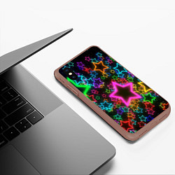 Чехол iPhone XS Max матовый Большие неоновые звезды, цвет: 3D-коричневый — фото 2