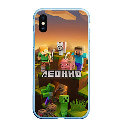 Чехол iPhone XS Max матовый Леонид Minecraft, цвет: 3D-голубой