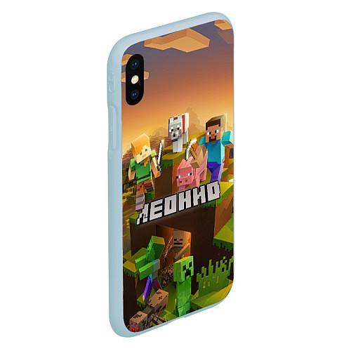 Чехол iPhone XS Max матовый Леонид Minecraft / 3D-Голубой – фото 2