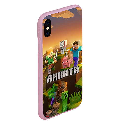 Чехол iPhone XS Max матовый Никита Minecraft / 3D-Розовый – фото 2