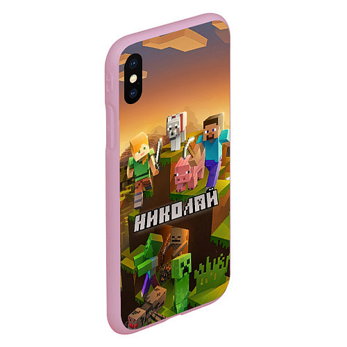 Чехол iPhone XS Max матовый Николай Minecraft / 3D-Розовый – фото 2