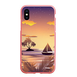 Чехол iPhone XS Max матовый Лодка в море на закате возле тропических островов