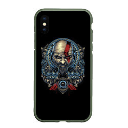 Чехол iPhone XS Max матовый Кратос и клики хаоса GoW Ragnarok, цвет: 3D-темно-зеленый