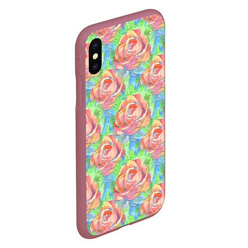 Чехол iPhone XS Max матовый Алые розы акварель / 3D-Малиновый – фото 2