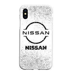 Чехол iPhone XS Max матовый Nissan с потертостями на светлом фоне, цвет: 3D-белый