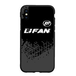 Чехол iPhone XS Max матовый Lifan speed на темном фоне со следами шин: символ, цвет: 3D-черный