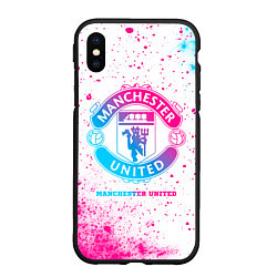 Чехол iPhone XS Max матовый Manchester United neon gradient style, цвет: 3D-черный