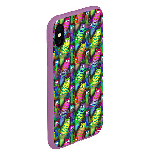 Чехол iPhone XS Max матовый Много котиков / 3D-Фиолетовый – фото 2