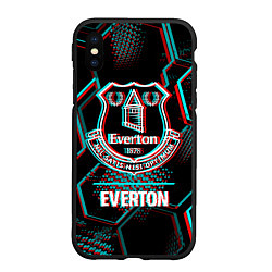 Чехол iPhone XS Max матовый Everton FC в стиле glitch на темном фоне, цвет: 3D-черный