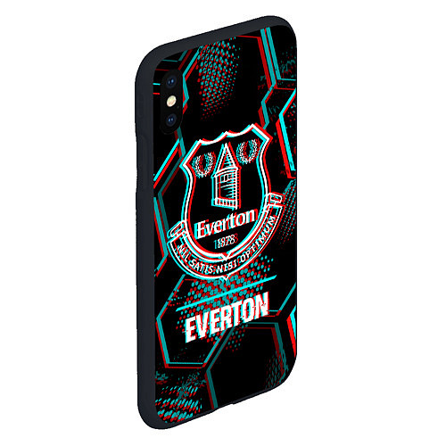 Чехол iPhone XS Max матовый Everton FC в стиле glitch на темном фоне / 3D-Черный – фото 2