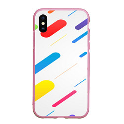 Чехол iPhone XS Max матовый Разноцветные круги и полосы, цвет: 3D-розовый