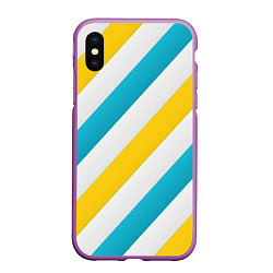 Чехол iPhone XS Max матовый Желтые и синие полосы, цвет: 3D-фиолетовый