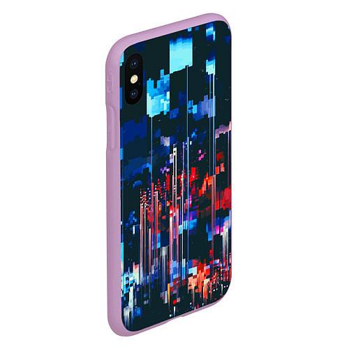 Чехол iPhone XS Max матовый Огни большого города - Глитч / 3D-Сиреневый – фото 2