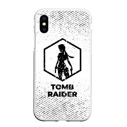 Чехол iPhone XS Max матовый Tomb Raider с потертостями на светлом фоне, цвет: 3D-белый