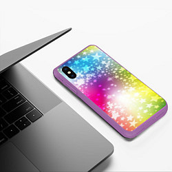Чехол iPhone XS Max матовый Звезды на радужном фоне, цвет: 3D-фиолетовый — фото 2