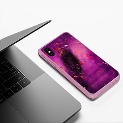 Чехол iPhone XS Max матовый Розово-фиолетовый абстрактный фон и краски, цвет: 3D-розовый — фото 2