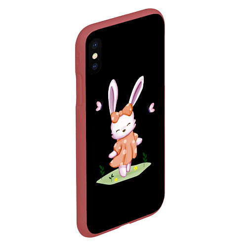 Чехол iPhone XS Max матовый Крольчонок С Бантиком На Чёрном Фоне / 3D-Красный – фото 2