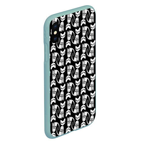 Чехол iPhone XS Max матовый Скелет кошки - Halloween pattern / 3D-Мятный – фото 2