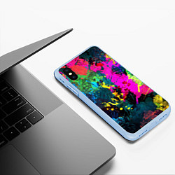 Чехол iPhone XS Max матовый Разноцветные кляксы красов, цвет: 3D-голубой — фото 2