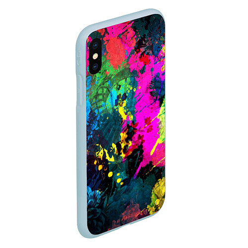 Чехол iPhone XS Max матовый Разноцветные кляксы красов / 3D-Голубой – фото 2