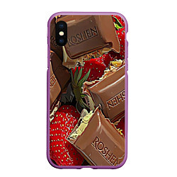 Чехол iPhone XS Max матовый Клубника и шоколад Рошен, цвет: 3D-фиолетовый