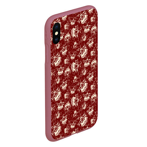 Чехол iPhone XS Max матовый Череп и полоски / 3D-Малиновый – фото 2