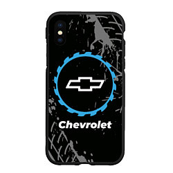 Чехол iPhone XS Max матовый Chevrolet в стиле Top Gear со следами шин на фоне, цвет: 3D-черный