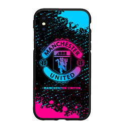 Чехол iPhone XS Max матовый Manchester United - neon gradient, цвет: 3D-черный