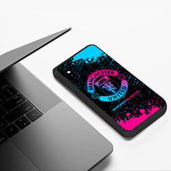 Чехол iPhone XS Max матовый Manchester United - neon gradient, цвет: 3D-черный — фото 2