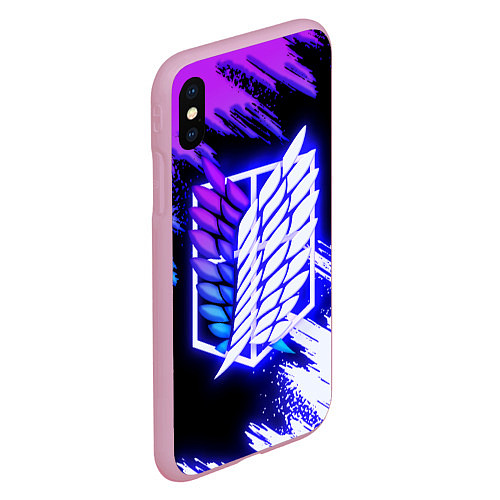 Чехол iPhone XS Max матовый Attack on Titan - logo neon / 3D-Розовый – фото 2