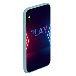 Чехол iPhone XS Max матовый Play неоновые буквы и красно синие полосы, цвет: 3D-мятный — фото 2